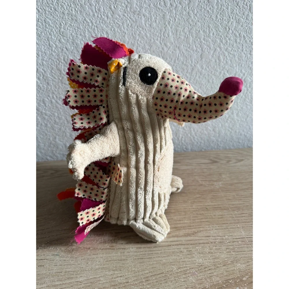 Les Deglingos Spiklos the Hedgehog Plush Tan Corduroy Colorful Fabric Scraps Toy